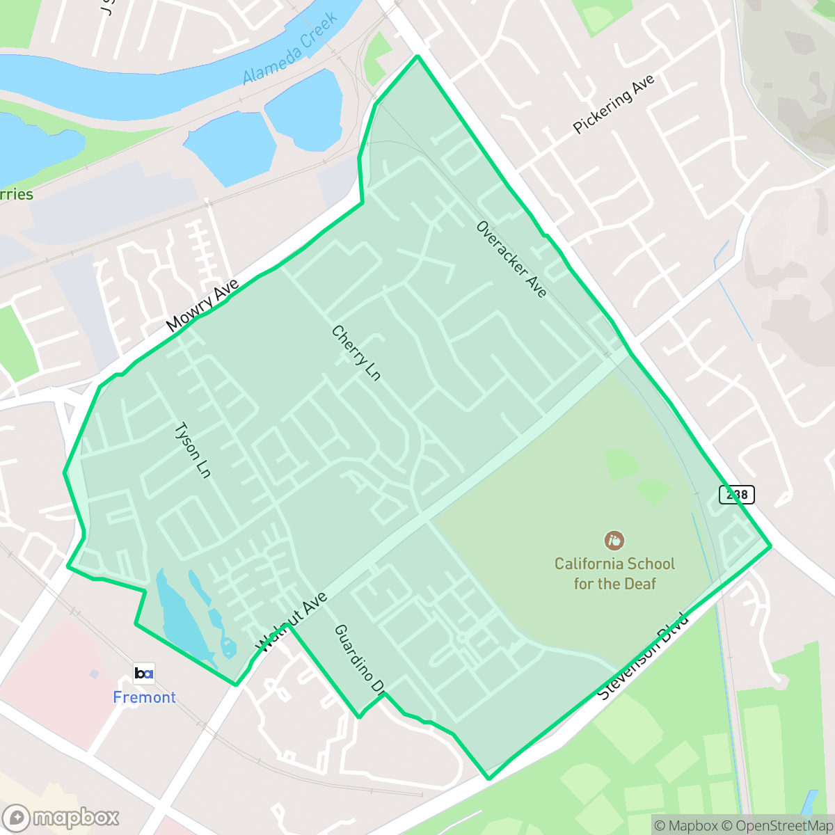 Map showing the location of Cherry-Guardino, Fremont, CA