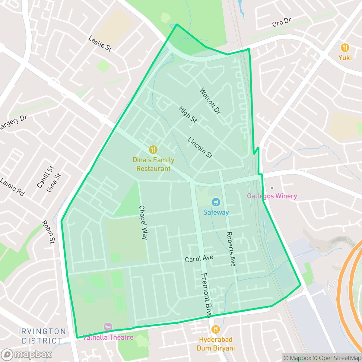 Map showing the location of Irvington, Fremont, CA
