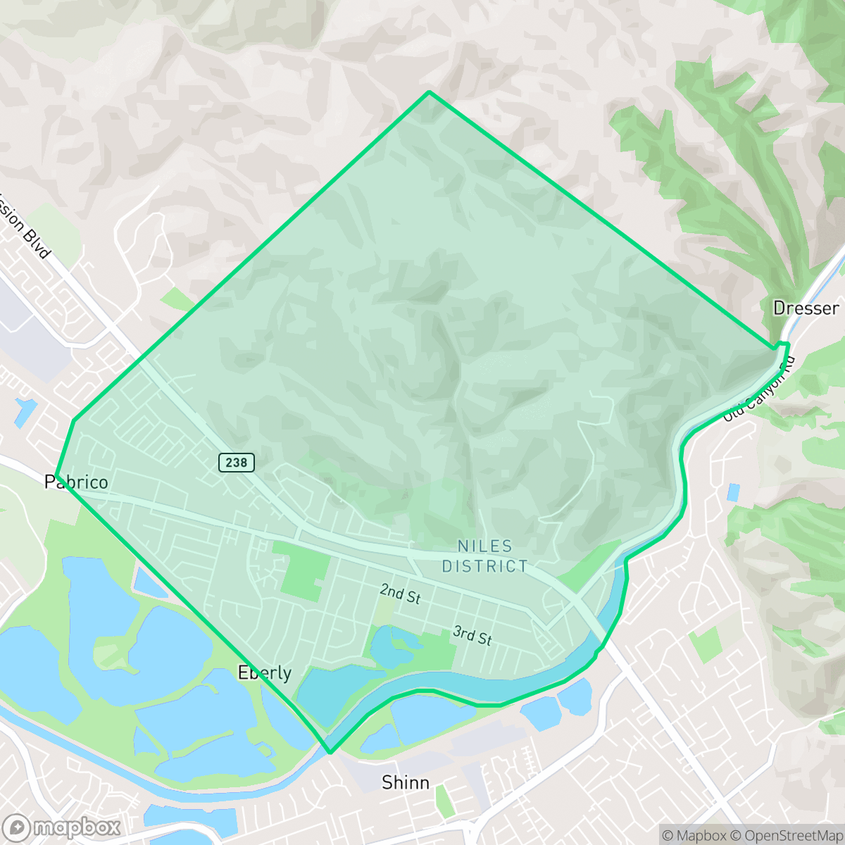Map showing the location of Niles, Fremont, CA