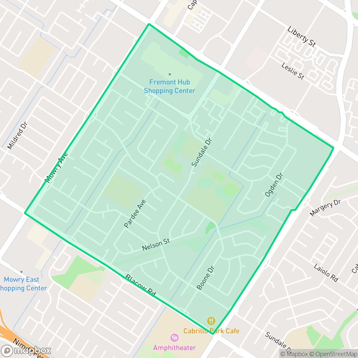 Map showing the location of Sundale, Fremont, CA