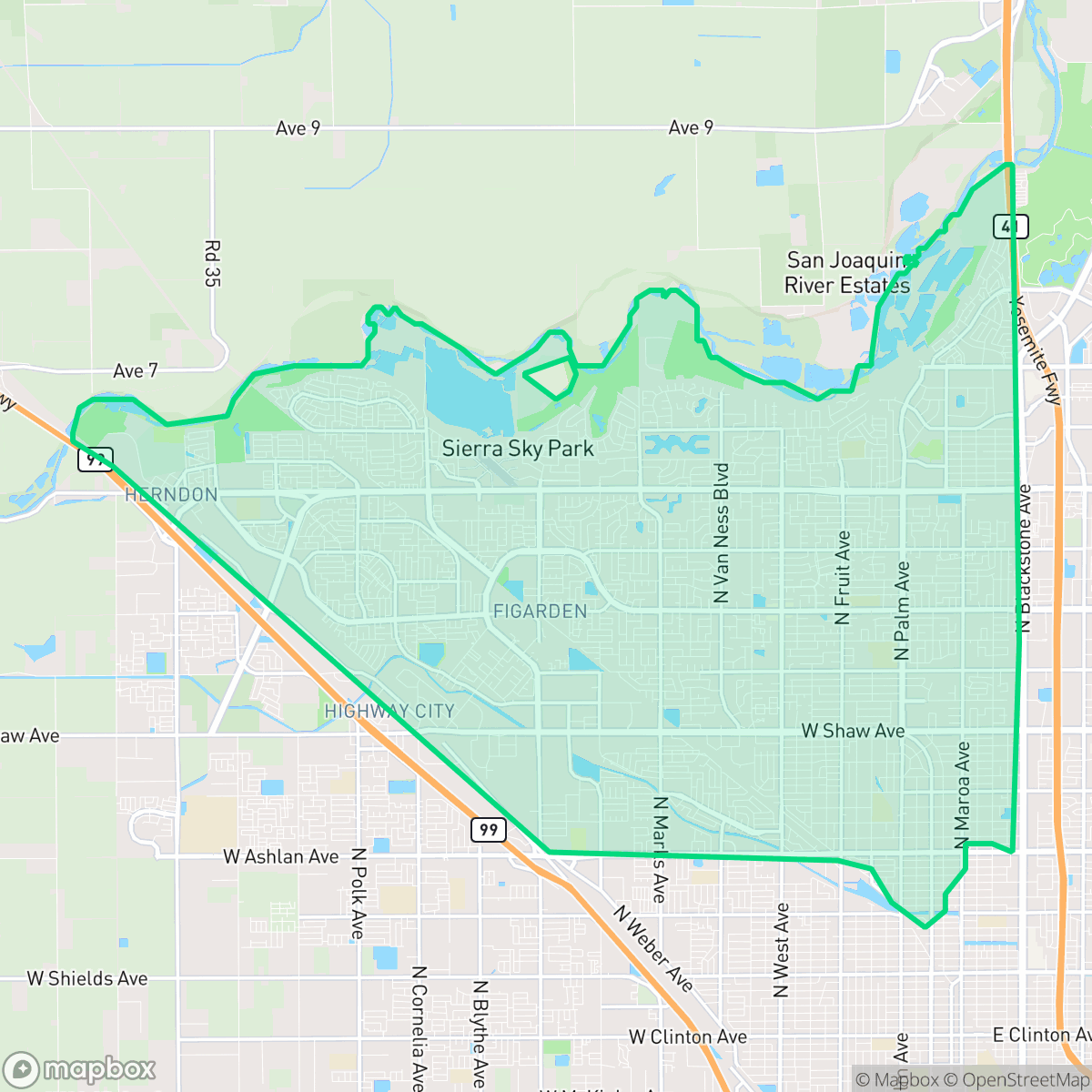 Map showing the location of Bullard, Fresno, CA