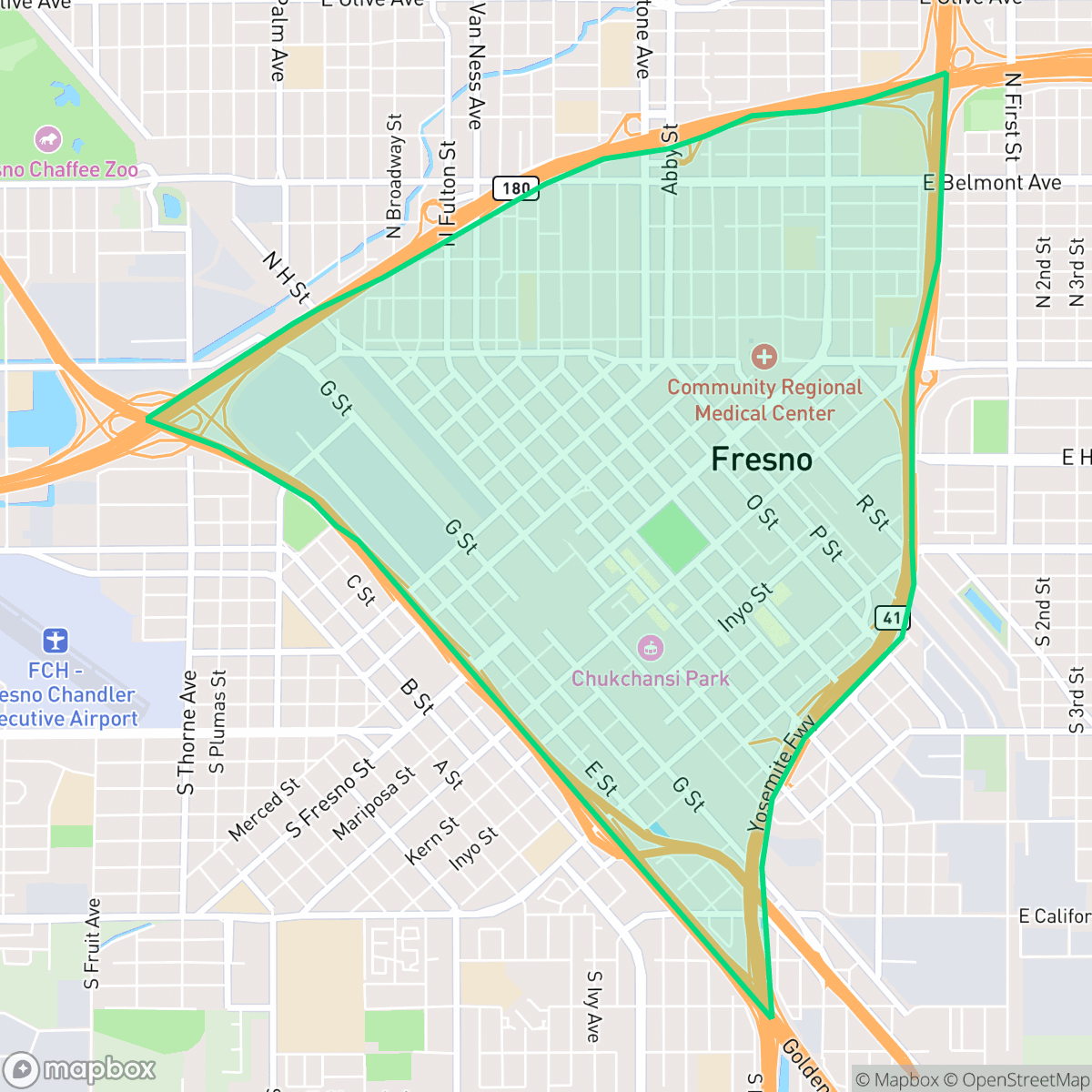 Map showing the location of Central, Fresno, CA
