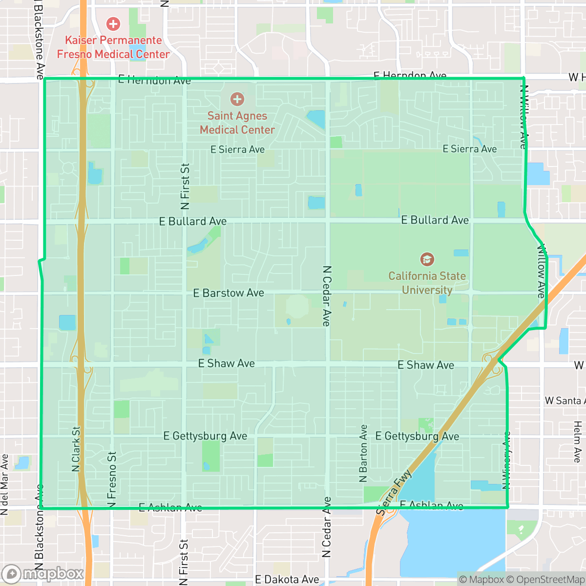 Map showing the location of Hoover, Fresno, CA