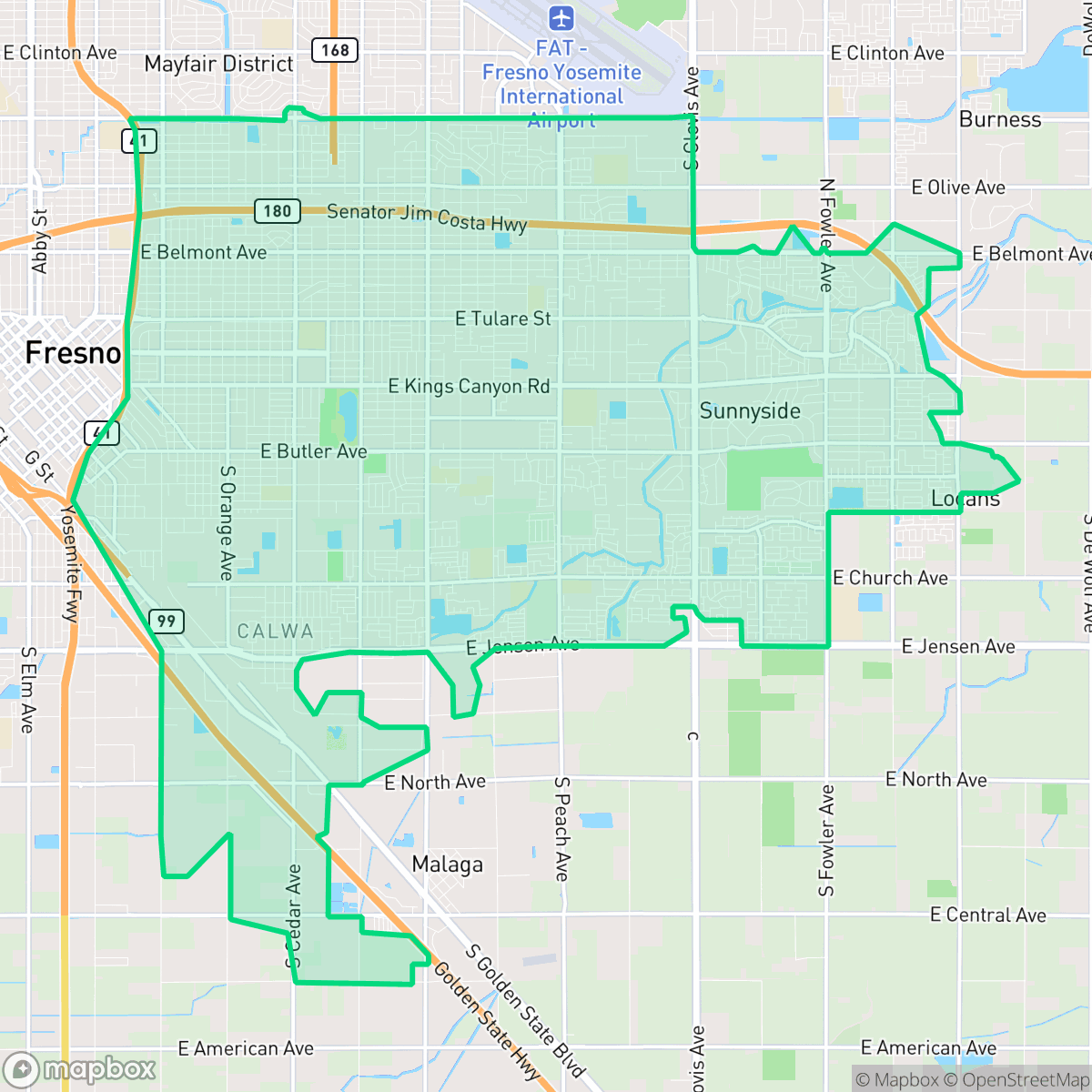 Map showing the location of Roosevelt, Fresno, CA