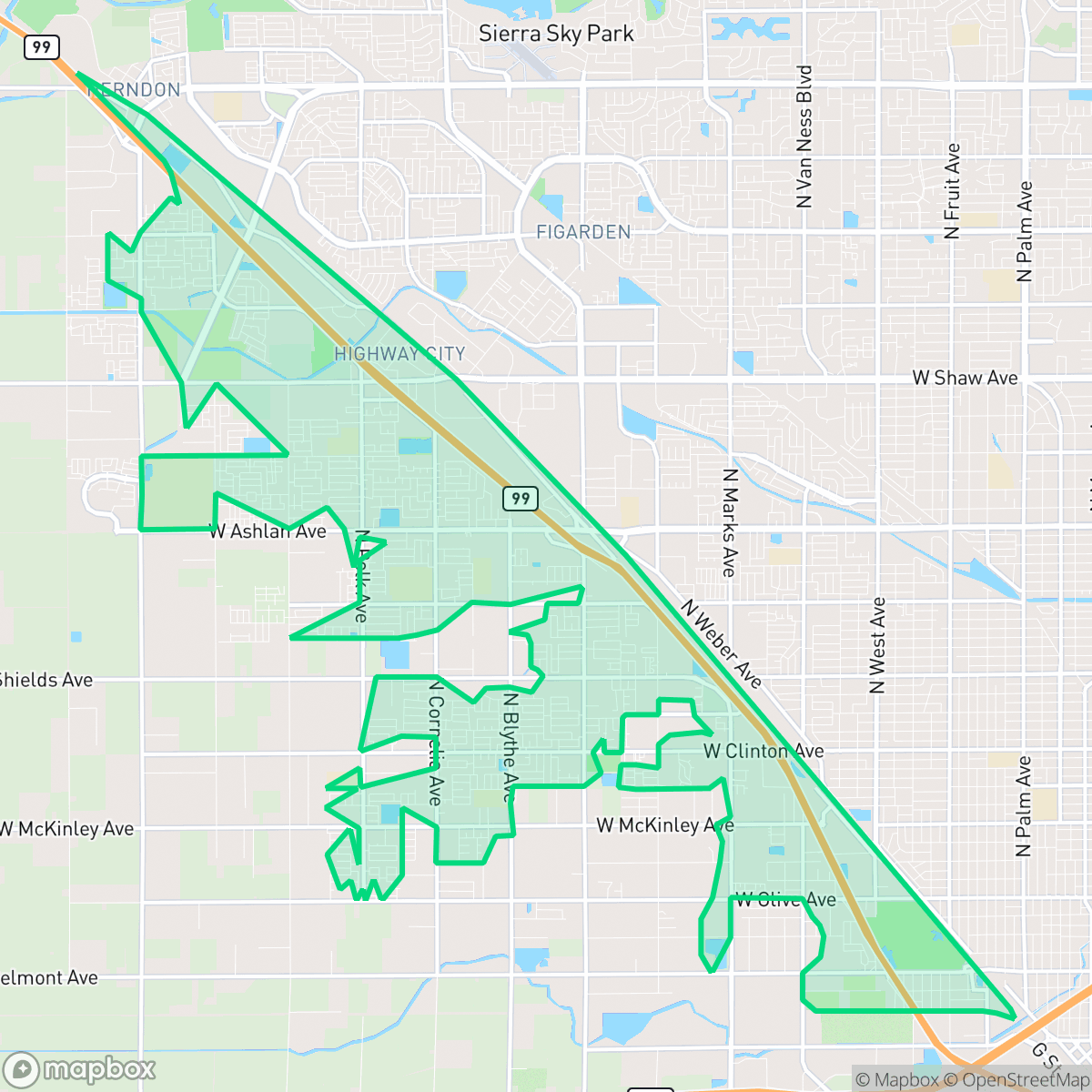 Map showing the location of West, Fresno, CA