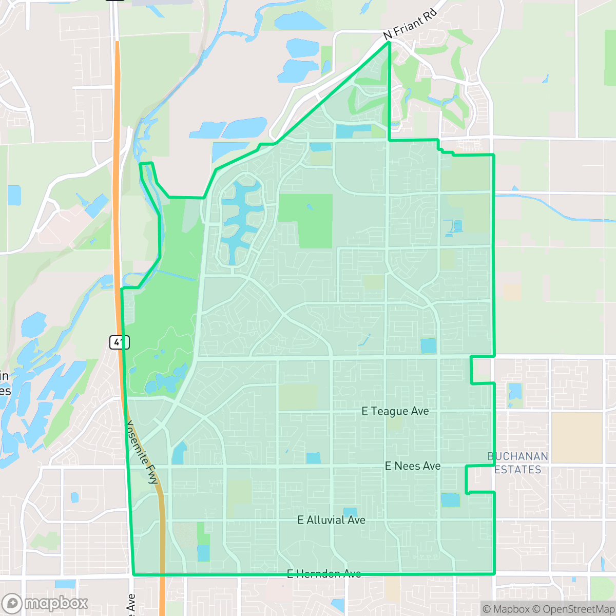 Map showing the location of Woodward Park, Fresno, CA