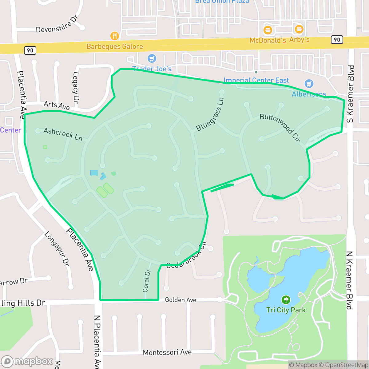 Map showing the location of Imperial Parkhurst, Fullerton, CA