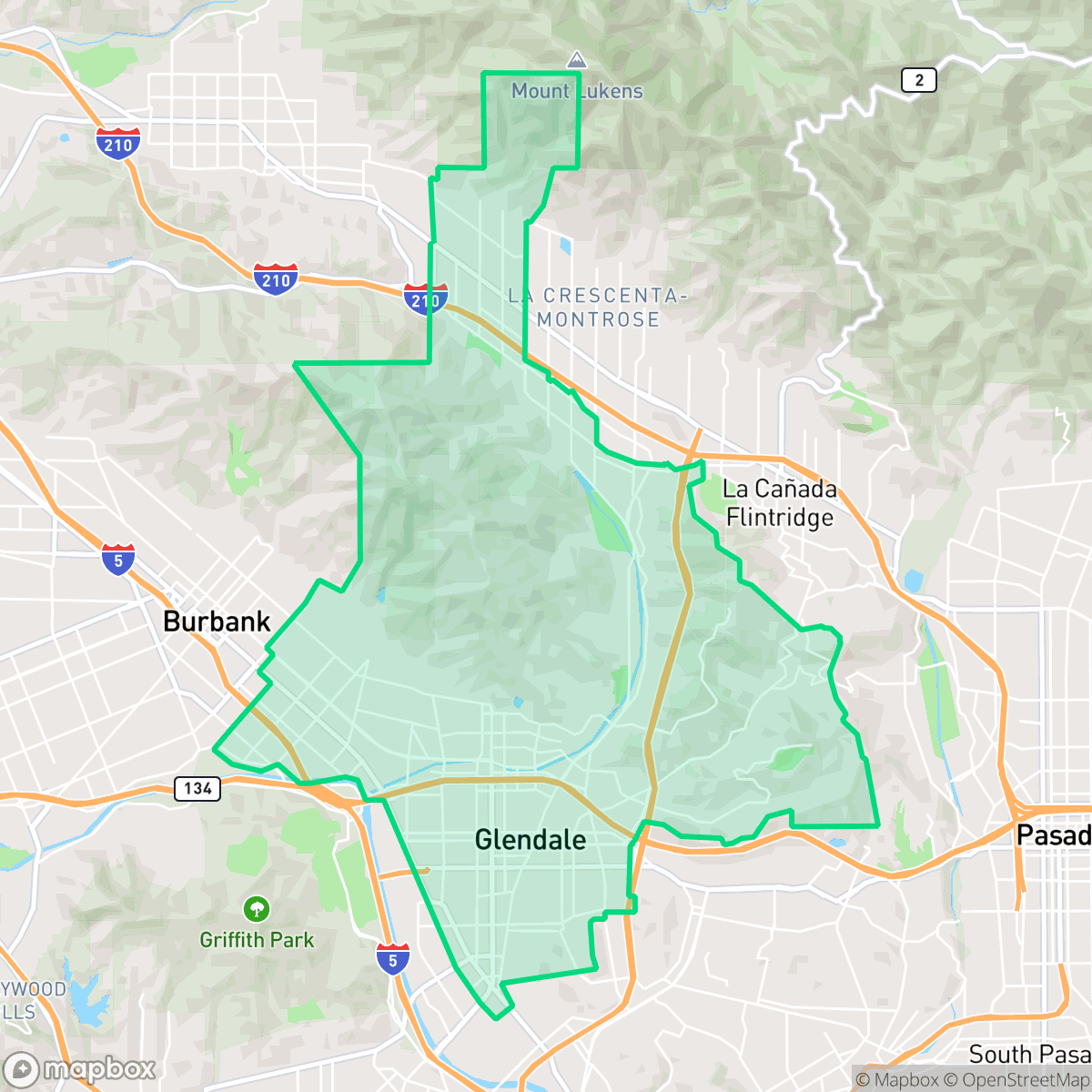 Map showing the location of Glendale, CA — coverage area
