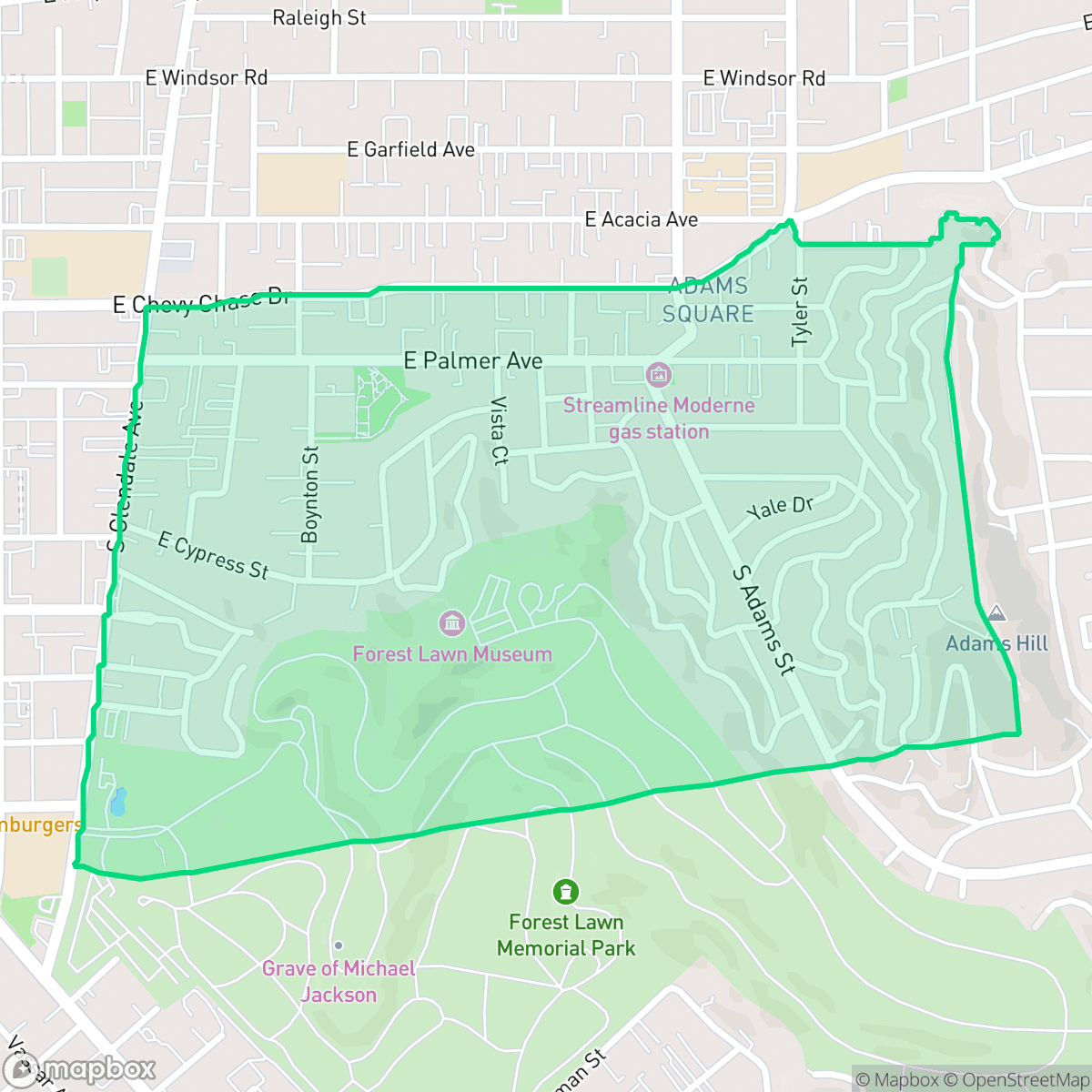 Map showing the location of Adams Hill, Glendale, CA