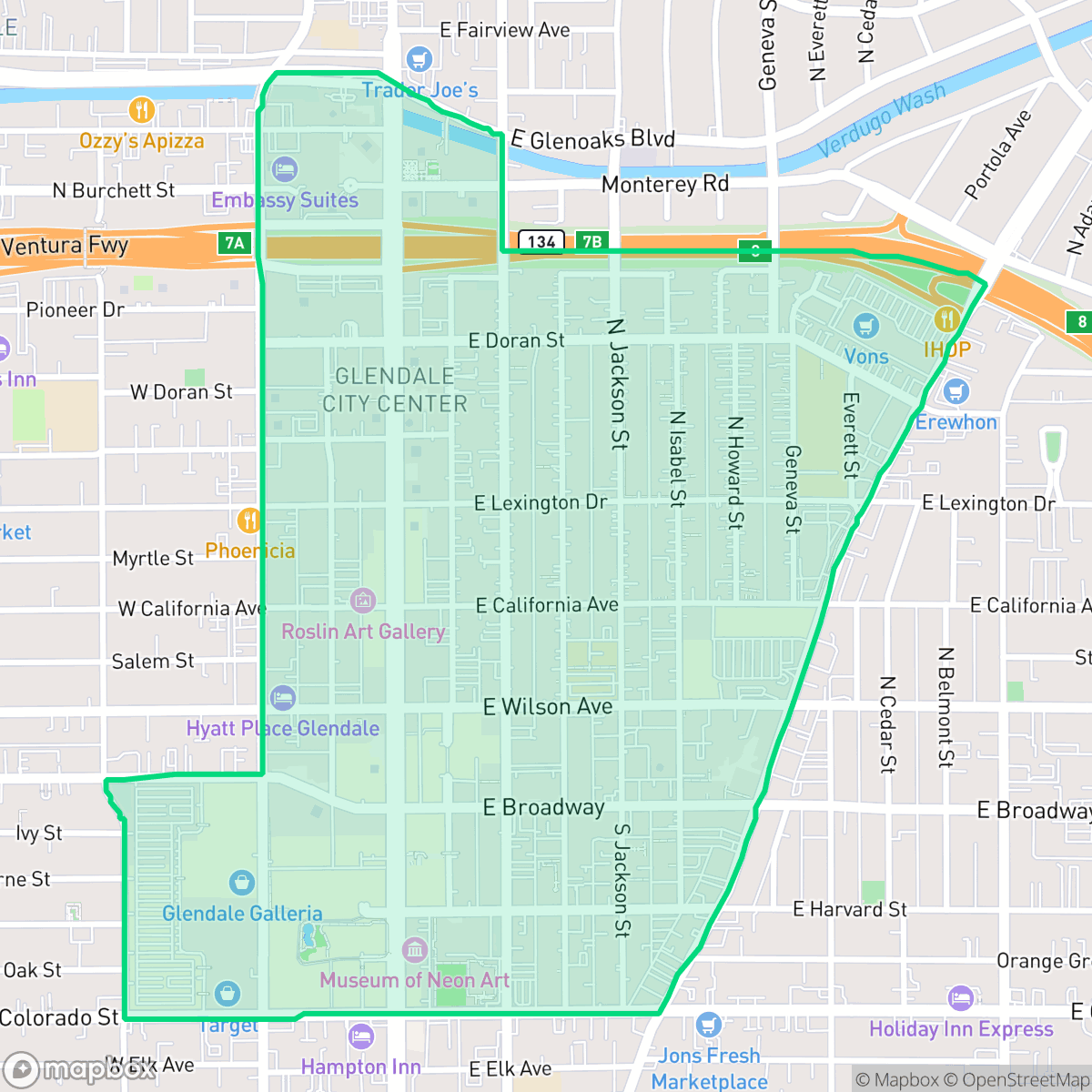 Map showing the location of City Center, Glendale, CA
