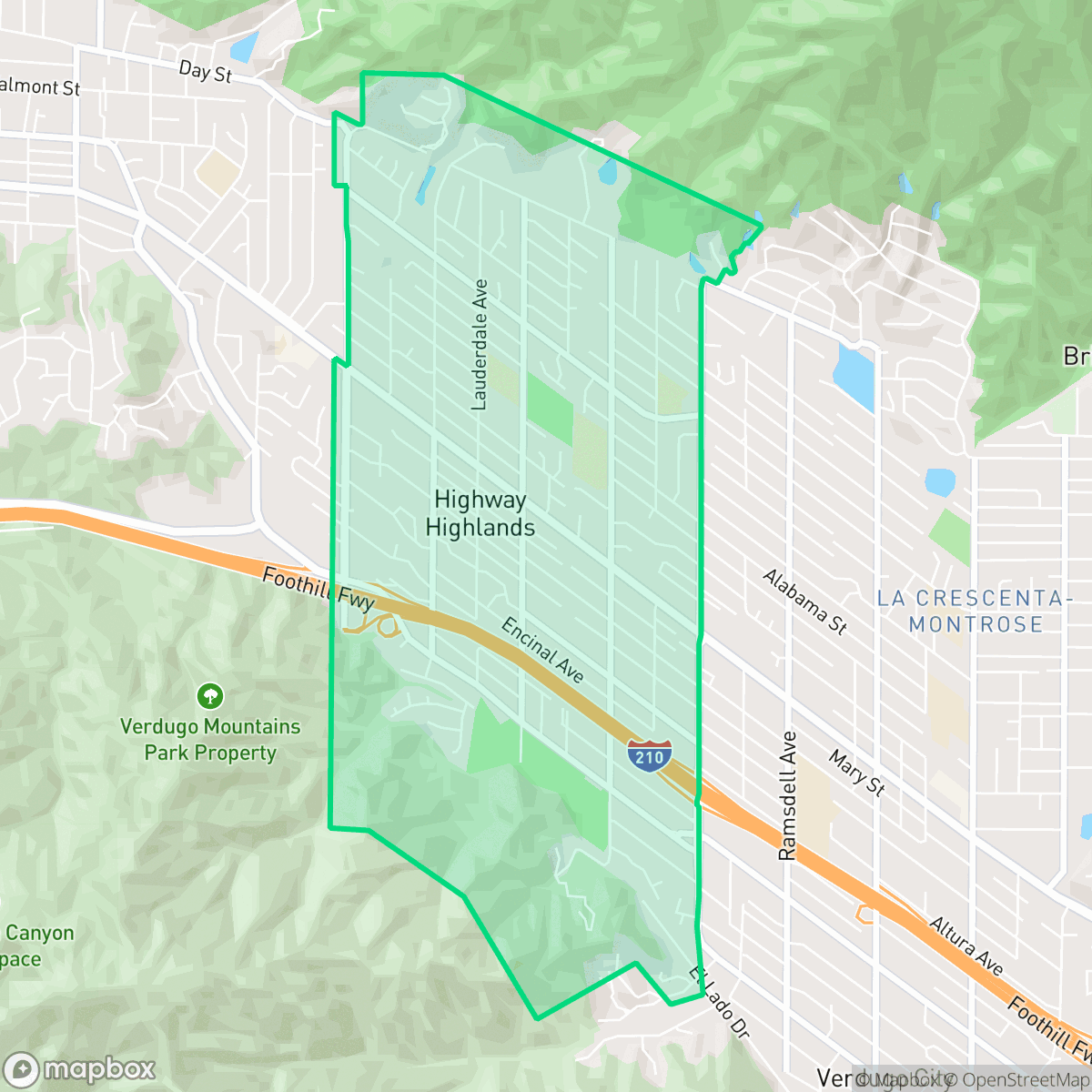 Map showing the location of Crescenta Highlands, Glendale, CA