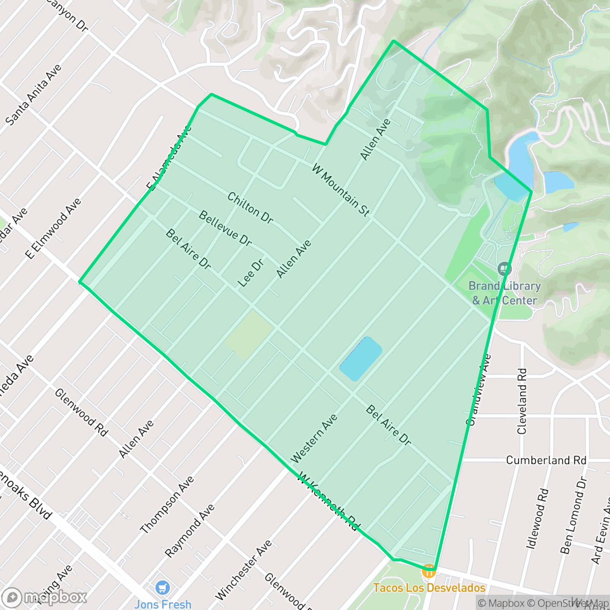 Map showing the location of El Miradero, Glendale, CA