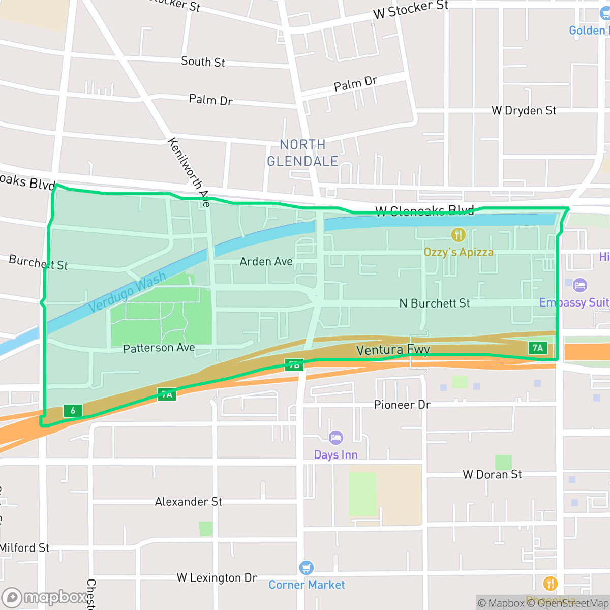 Map showing the location of Fremont Park, Glendale, CA