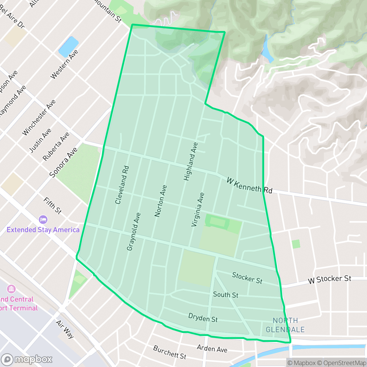 Map showing the location of Glenwood, Glendale, CA