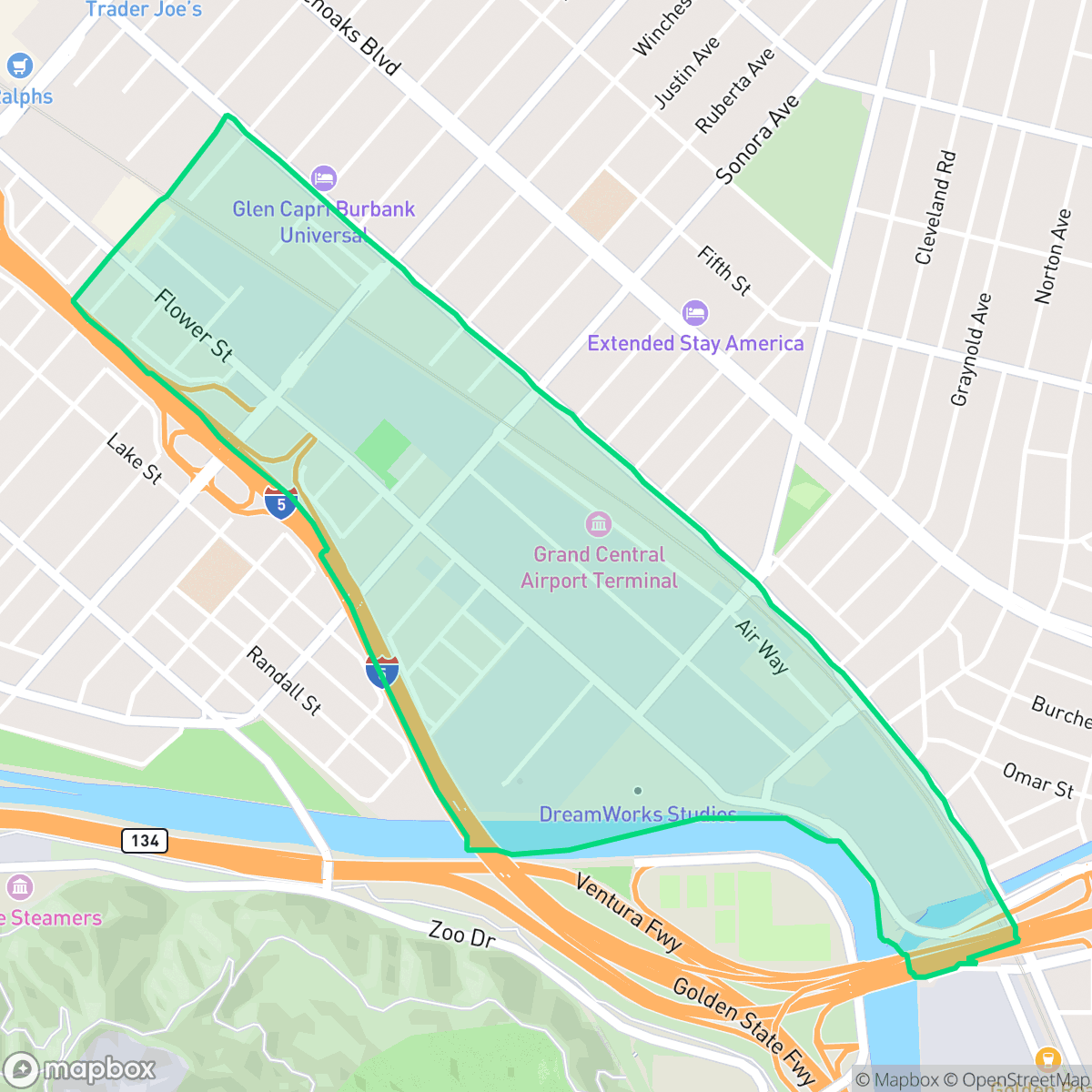 Map showing the location of Grand Central, Glendale, CA