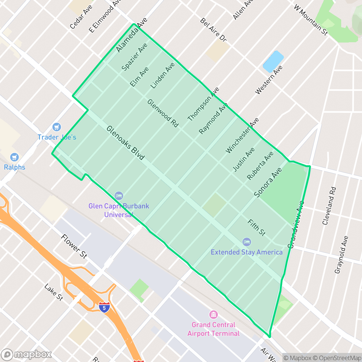 Map showing the location of Grandview, Glendale, CA