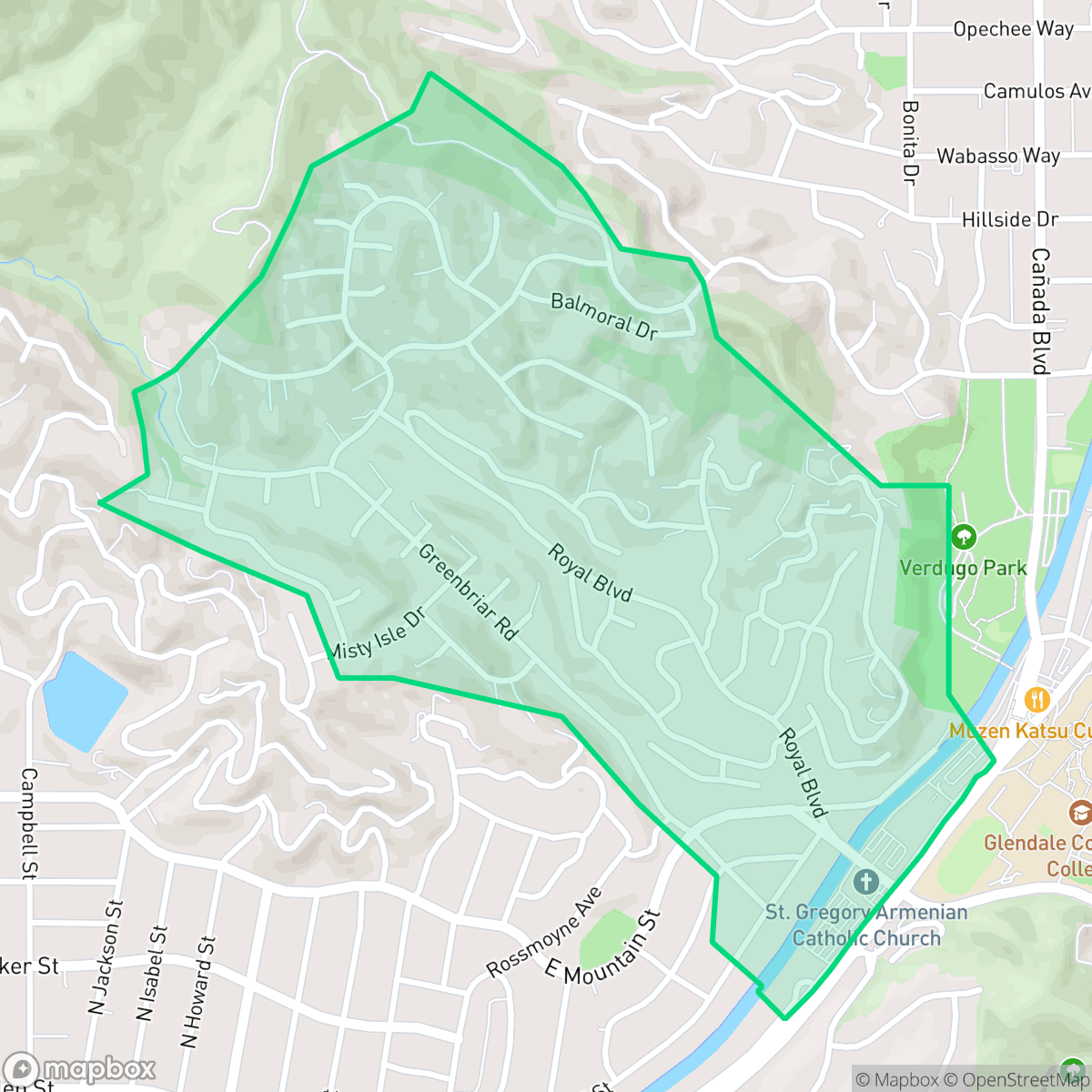 Map showing the location of Greenbriar, Glendale, CA