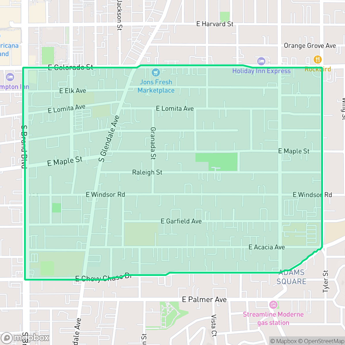 Map showing the location of Mariposa, Glendale, CA