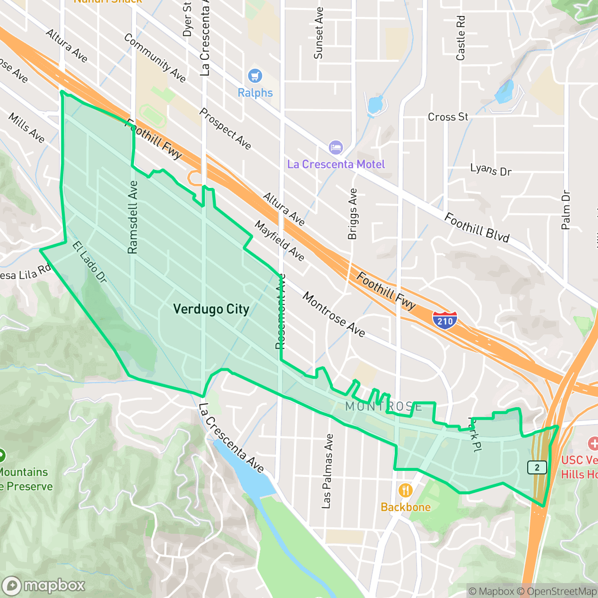 Map showing the location of Montrose Verdugo City, Glendale, CA