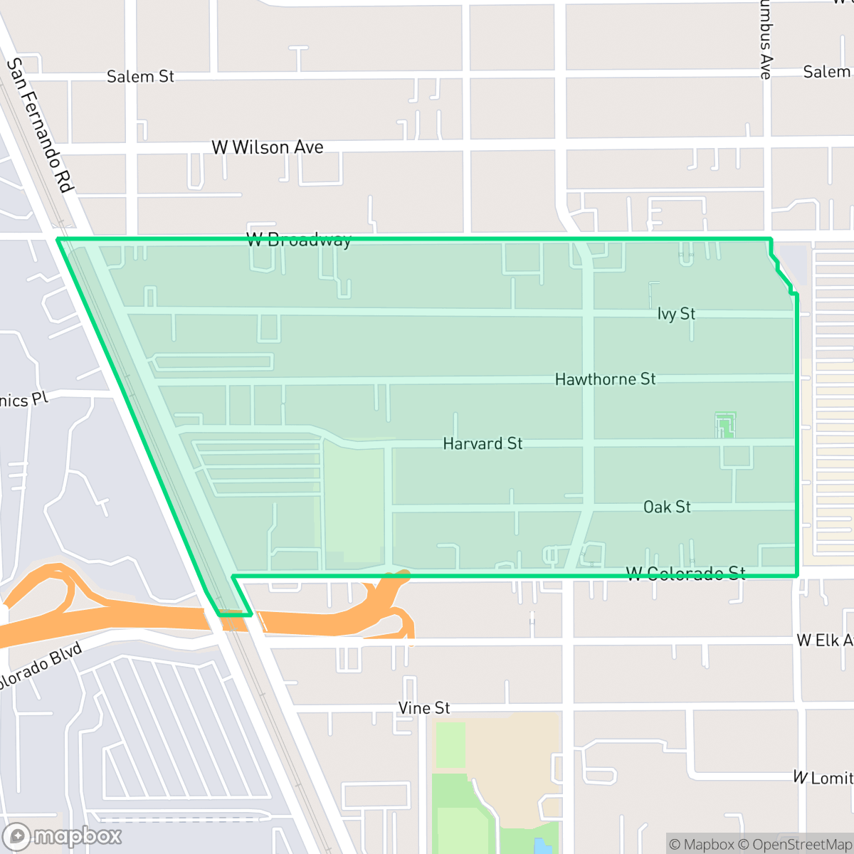 Map showing the location of Moorpark, Glendale, CA
