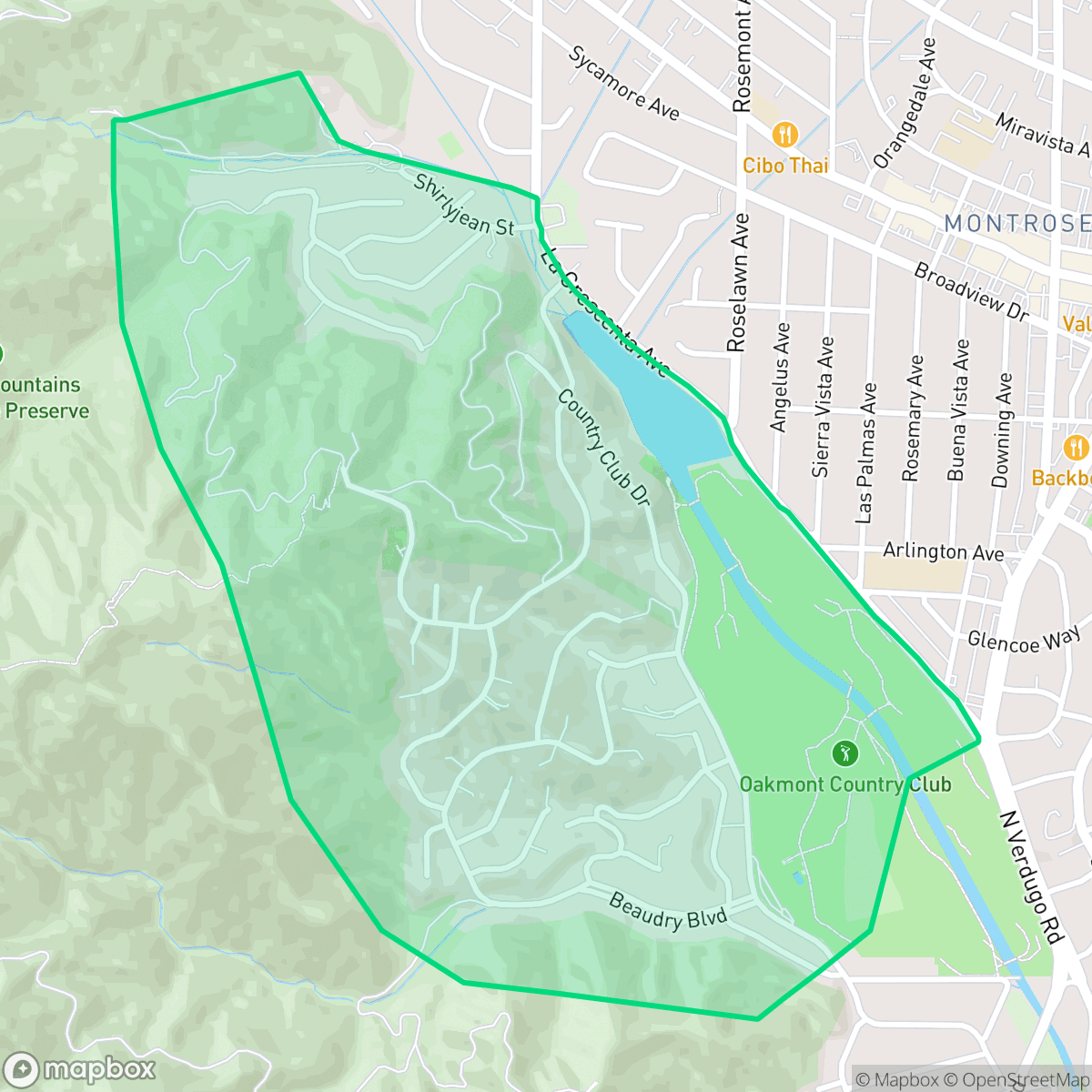 Map showing the location of Oakmont, Glendale, CA