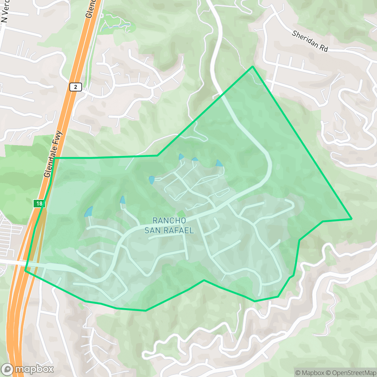 Map showing the location of Rancho San Rafael, Glendale, CA