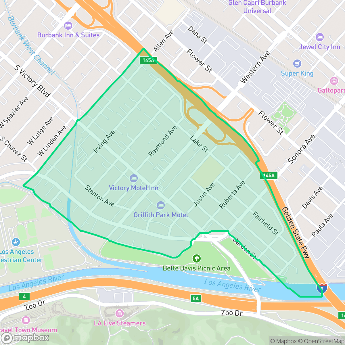 Map showing the location of Riverside Rancho, Glendale, CA