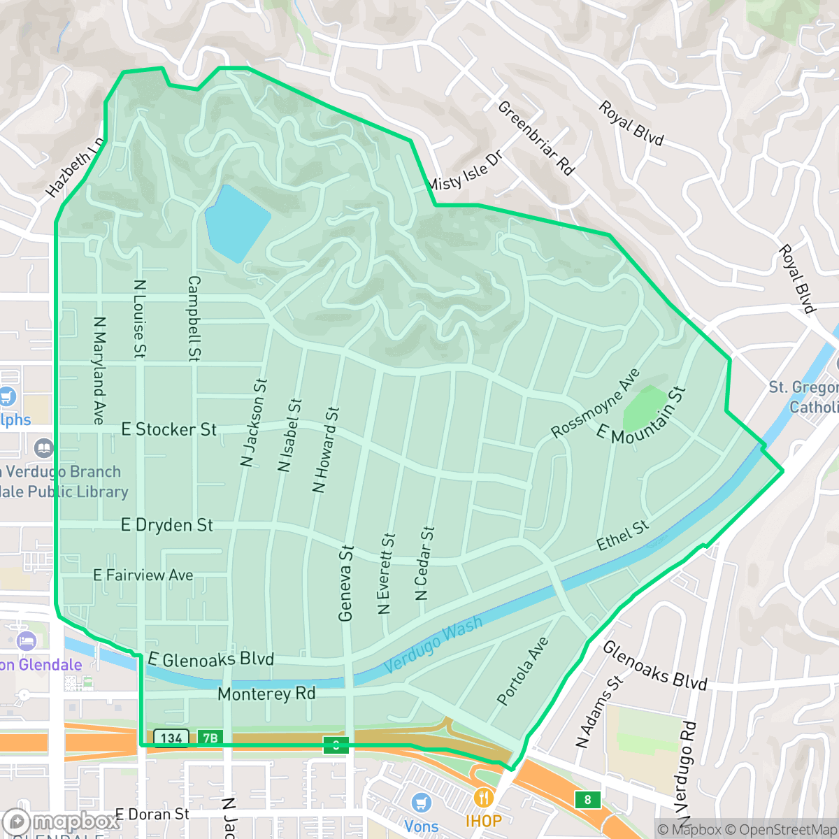 Map showing the location of Rossmoyne, Glendale, CA