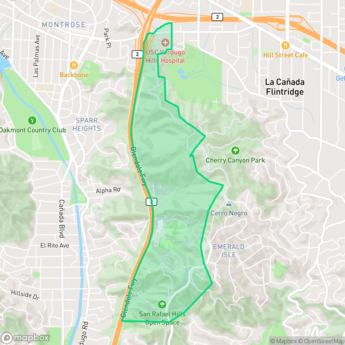 Map showing the location of San Rafael Hills, Glendale, CA