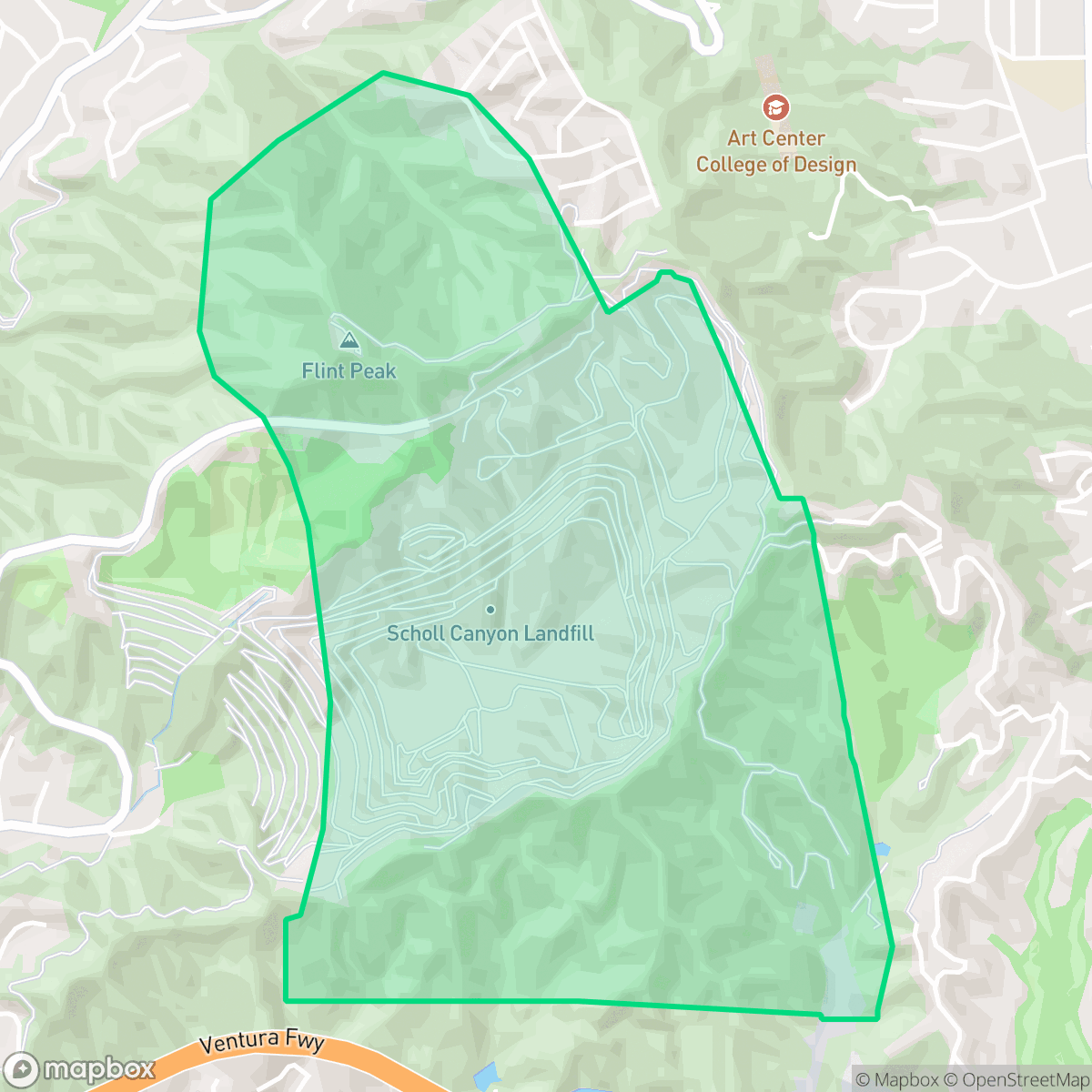 Map showing the location of Scholl Canyon, Glendale, CA