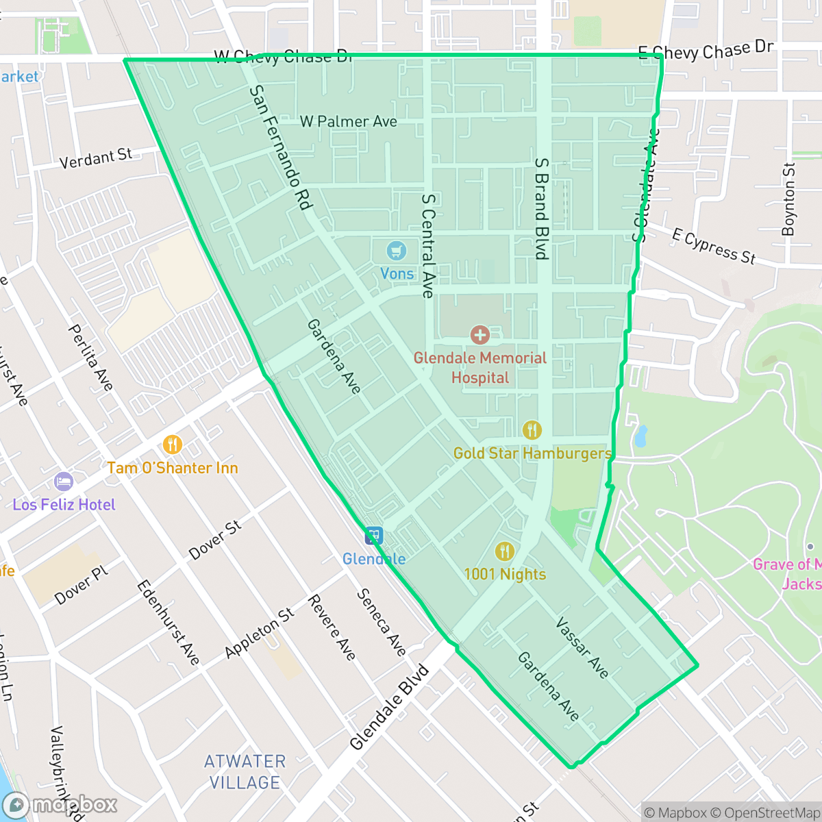 Map showing the location of Tropico, Glendale, CA