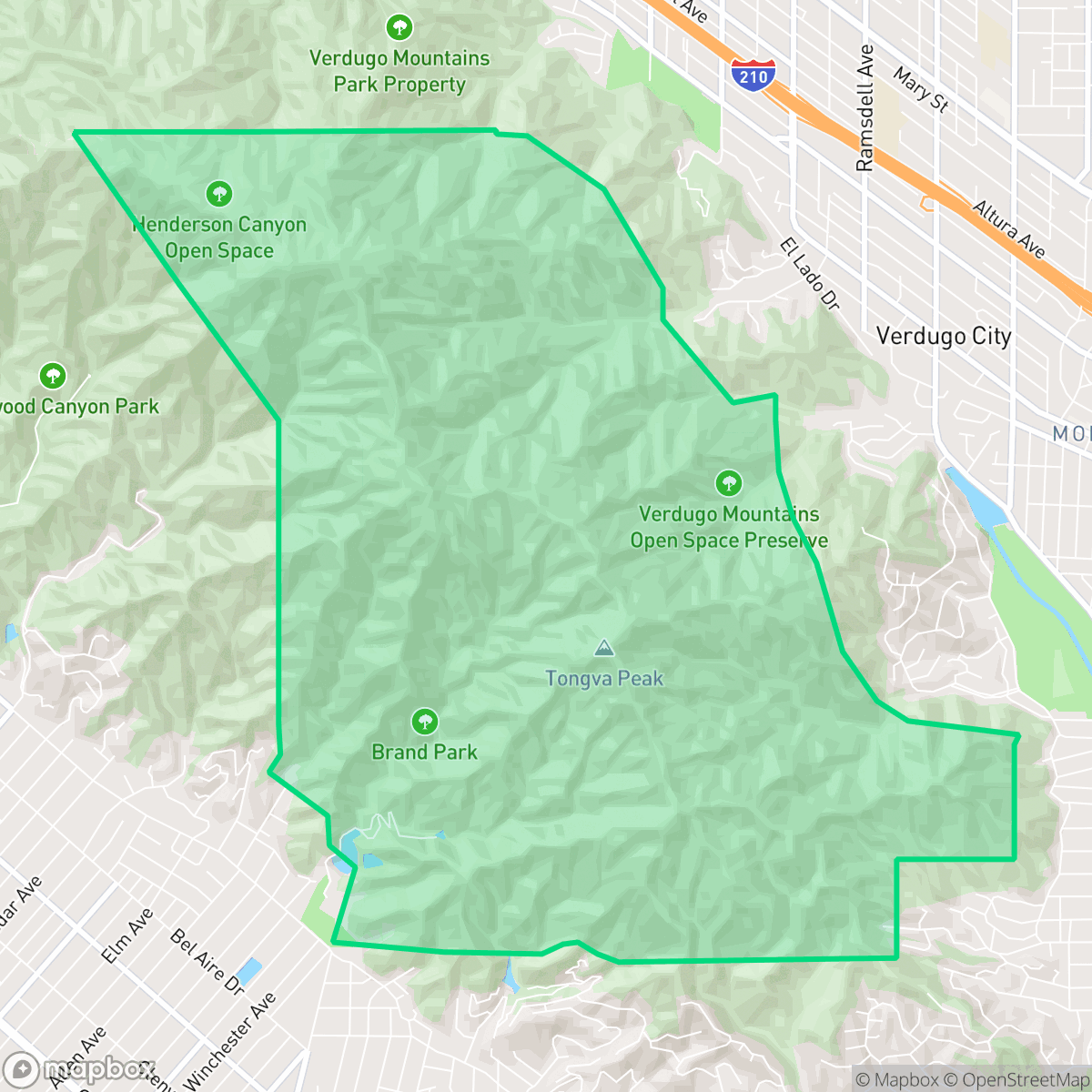 Map showing the location of Verdugo Mountains, Glendale, CA