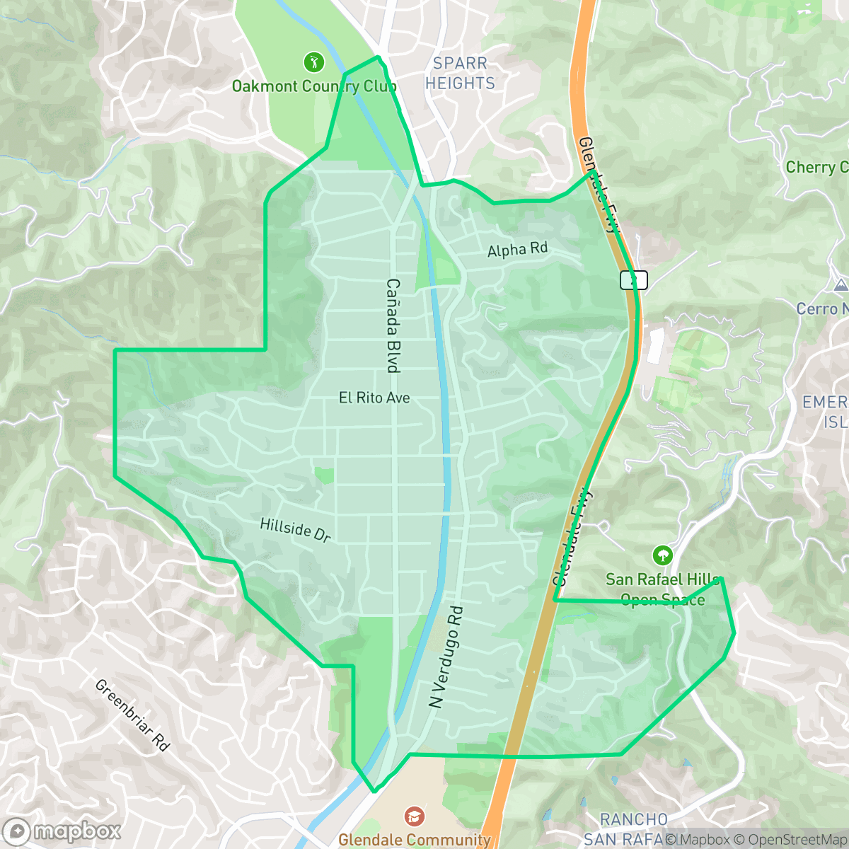 Map showing the location of Verdugo Woodlands, Glendale, CA
