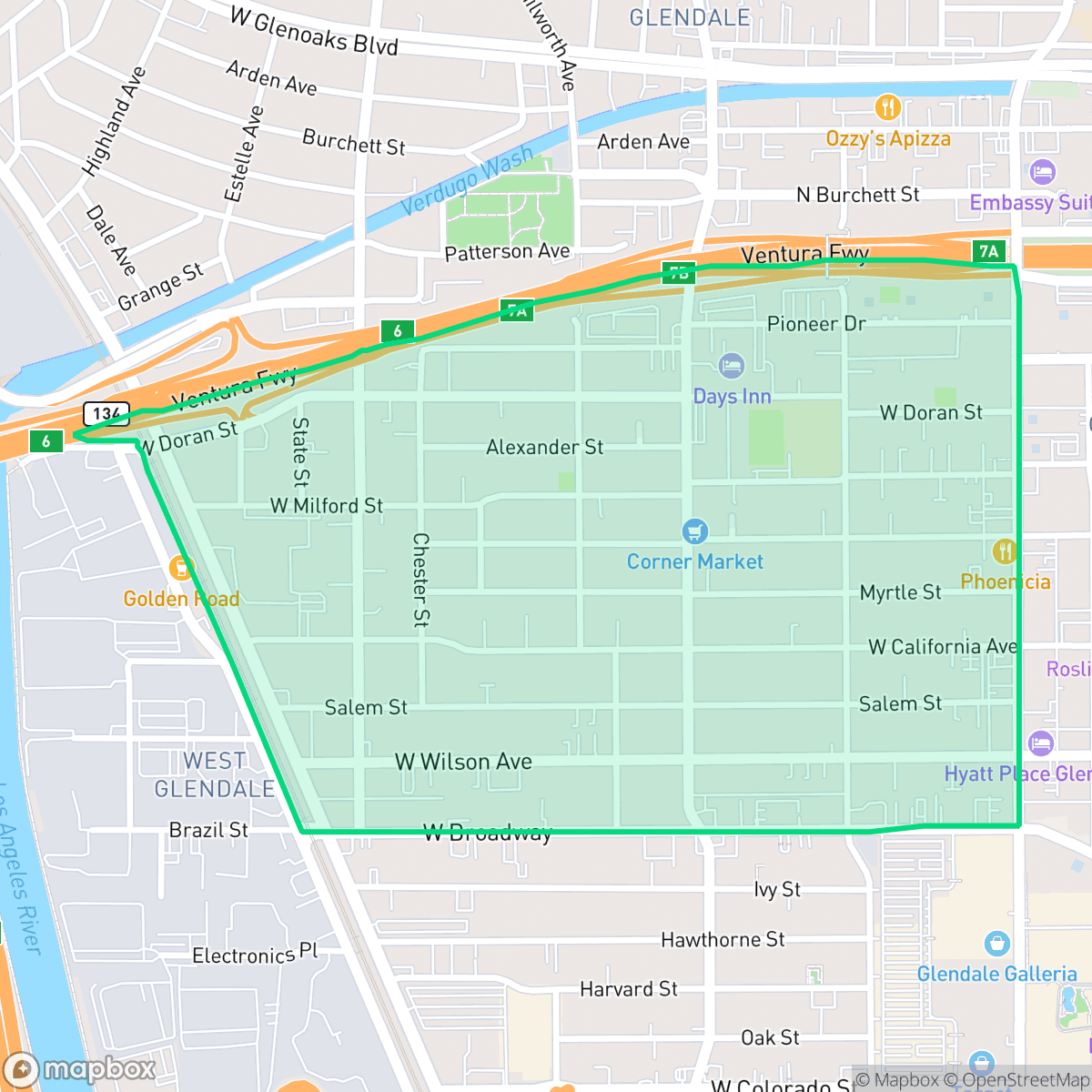 Map showing the location of Vineyard, Glendale, CA