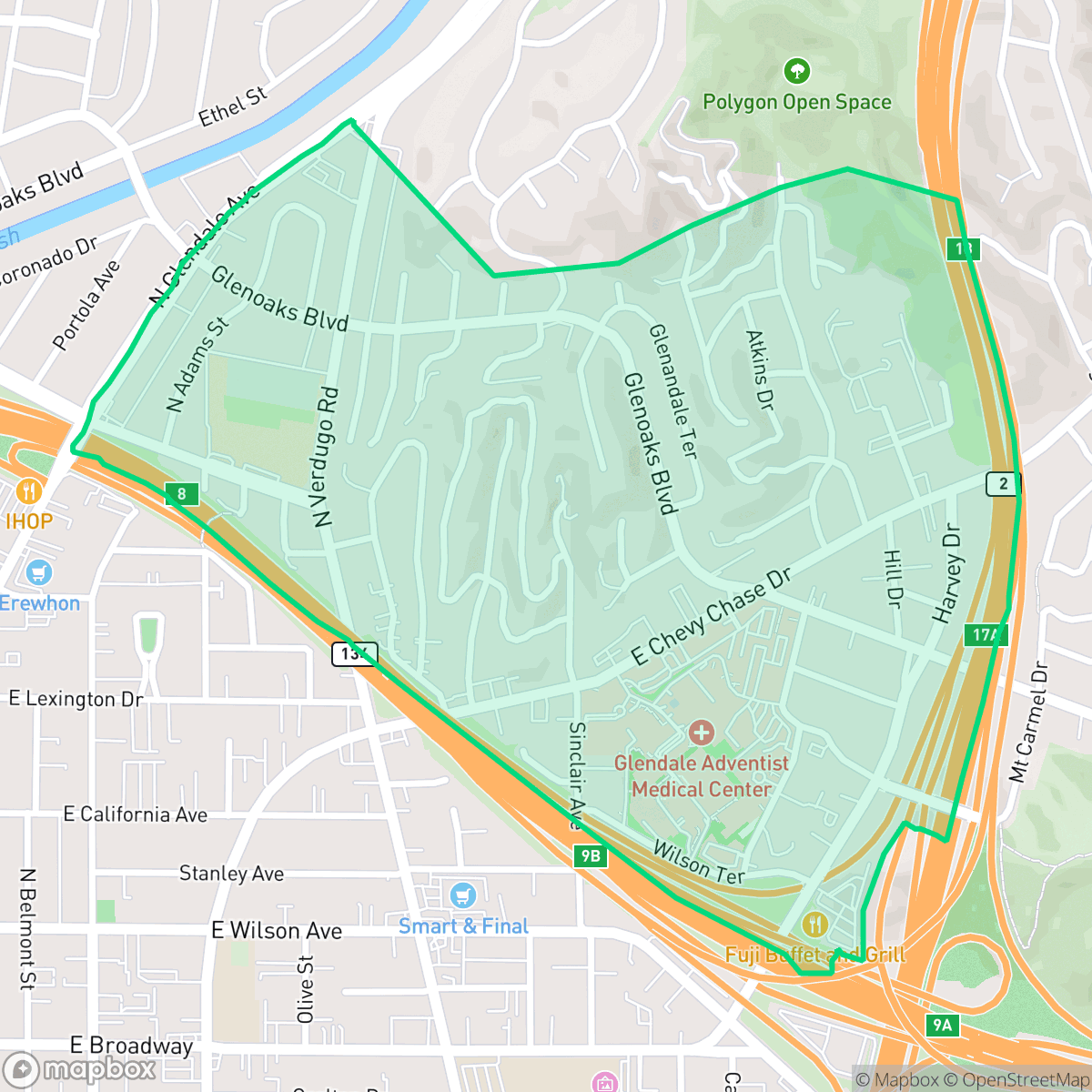 Map showing the location of Woodbury, Glendale, CA