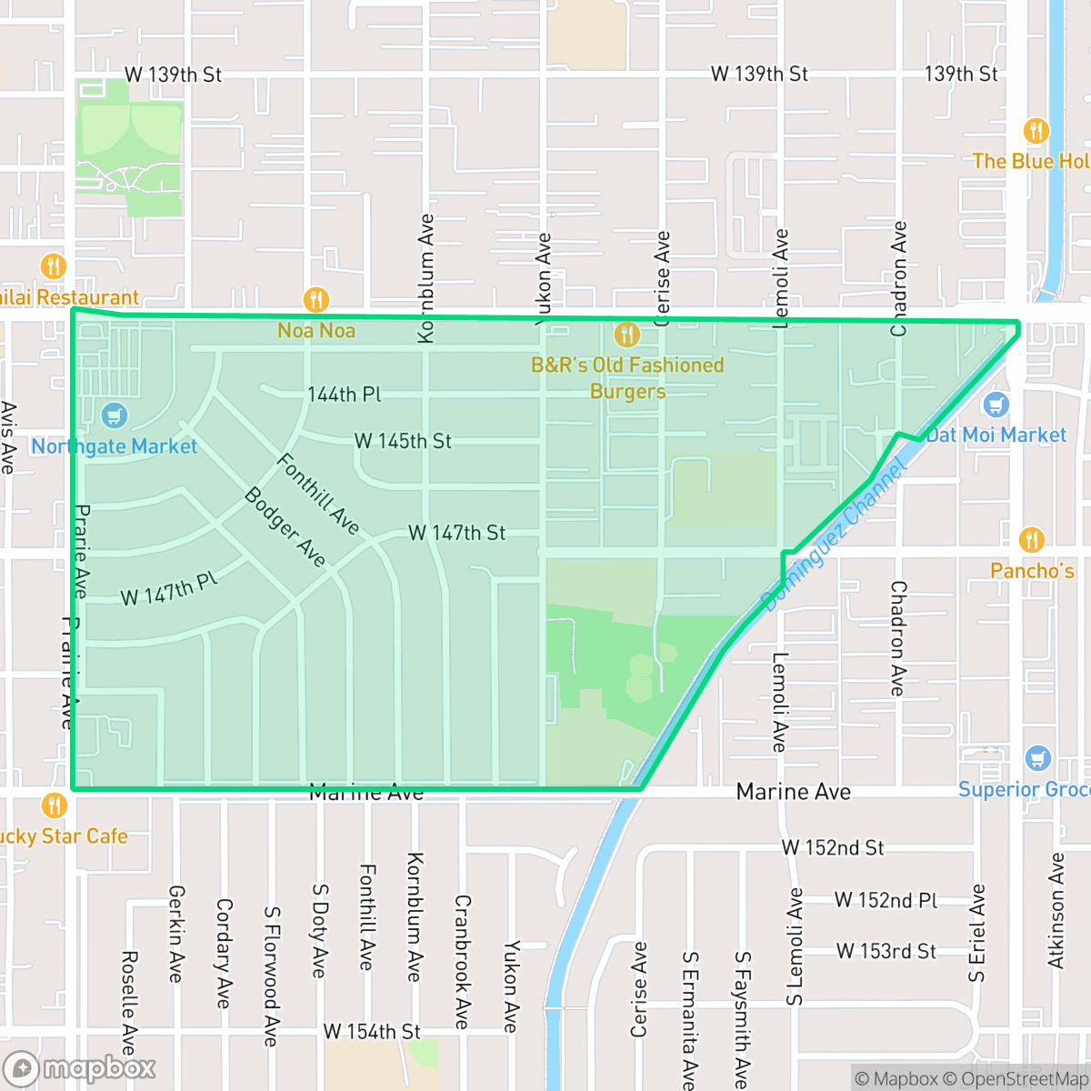 Map showing the location of Bodger Park, Hawthorne, CA