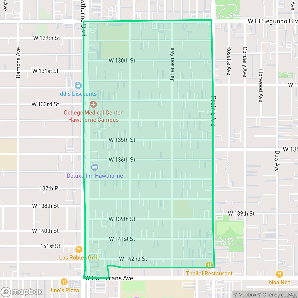 Map showing the location of Burleigh Tract, Hawthorne, CA