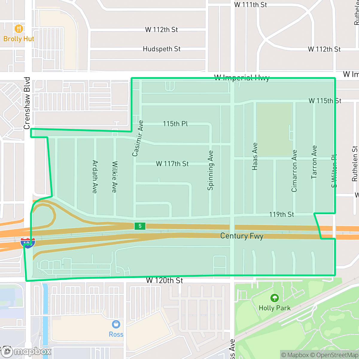 Map showing the location of Holly Park, Hawthorne, CA