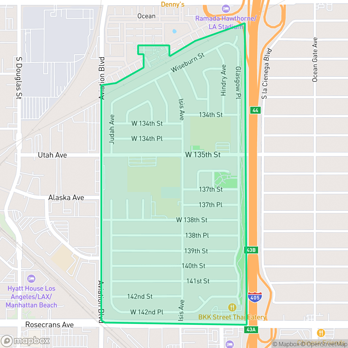 Map showing the location of Hollyglen, Hawthorne, CA