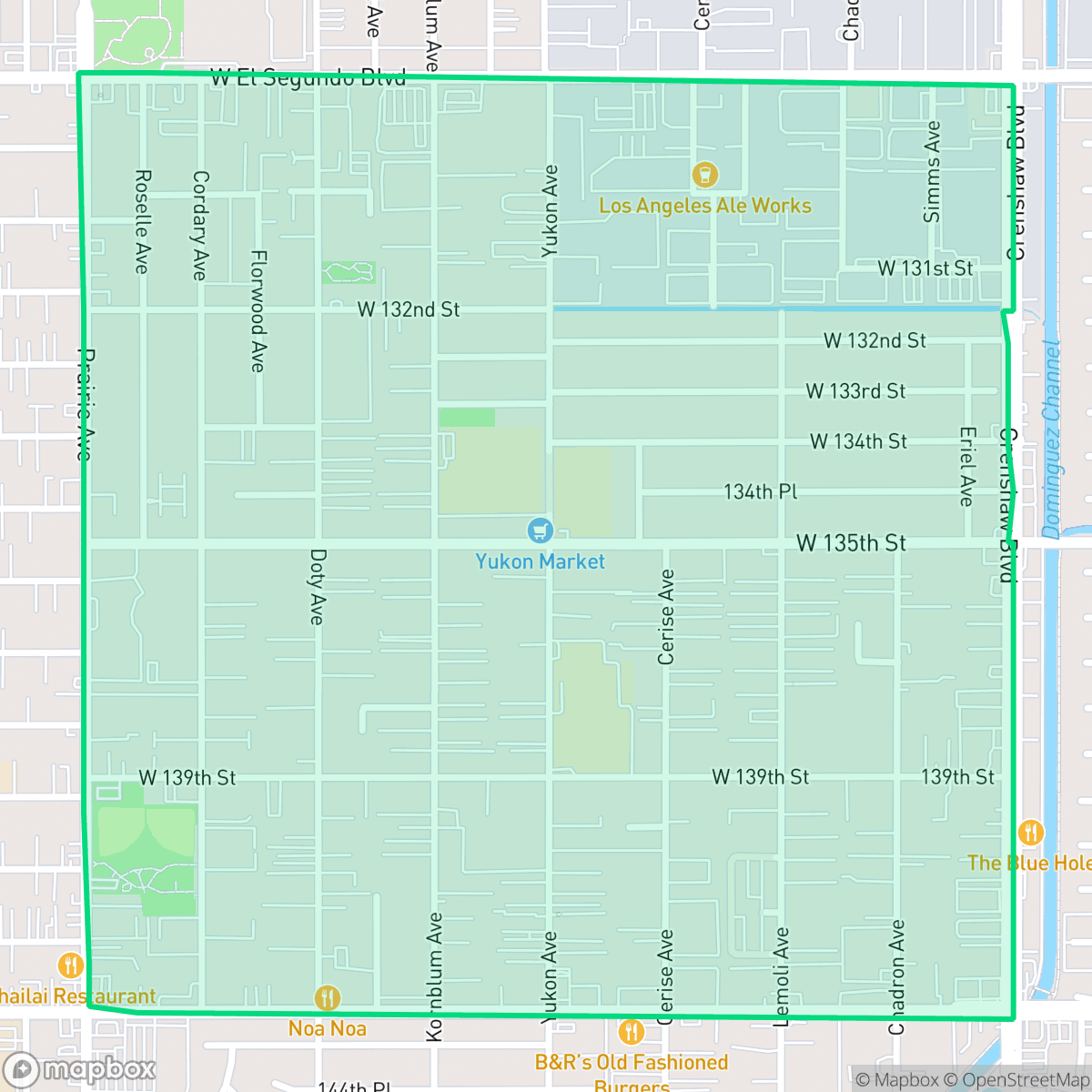 Map showing the location of Moneta Gardens, Hawthorne, CA