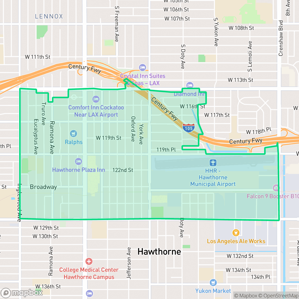 Map showing the location of North Hawthorne, Hawthorne, CA