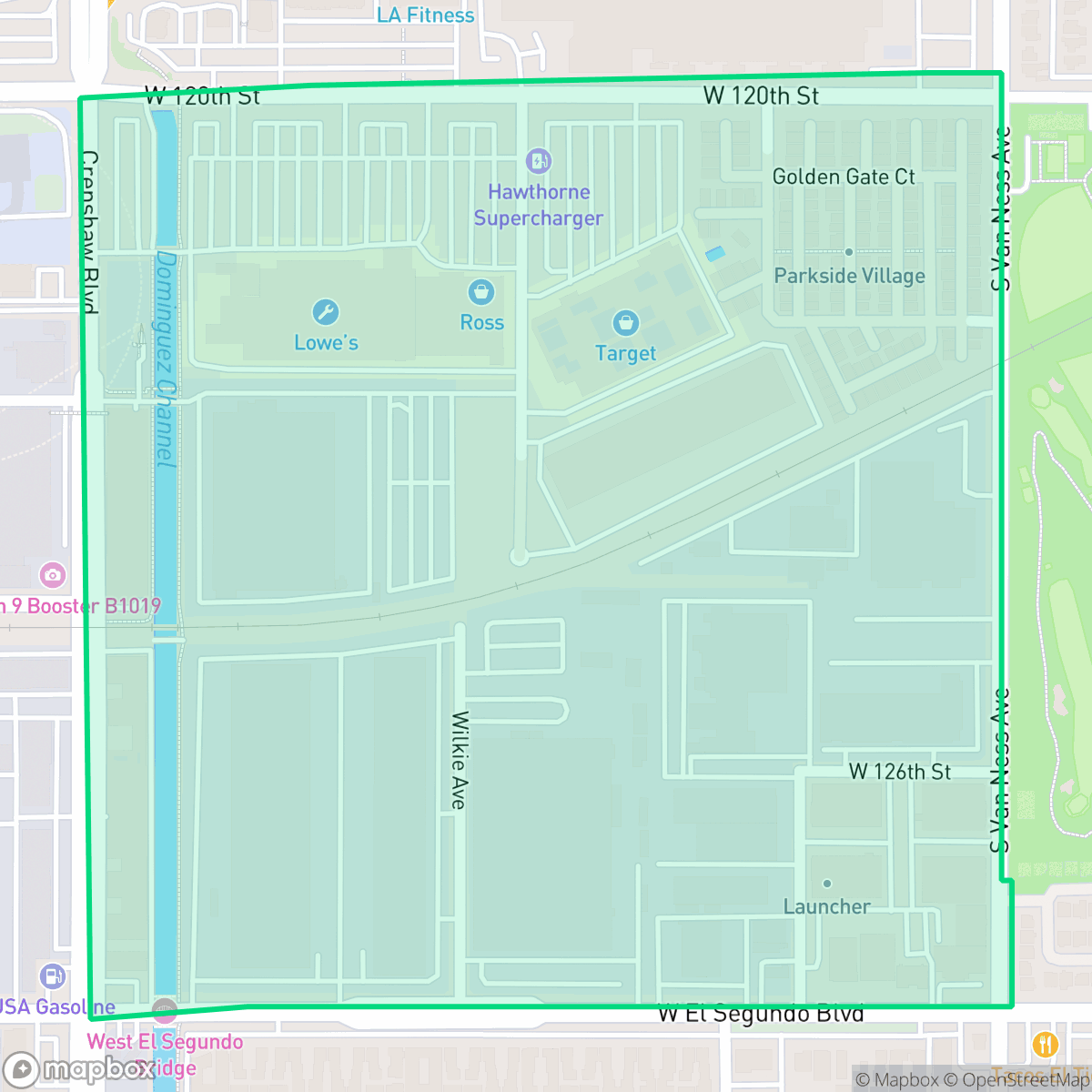 Map showing the location of Parkside Village, Hawthorne, CA