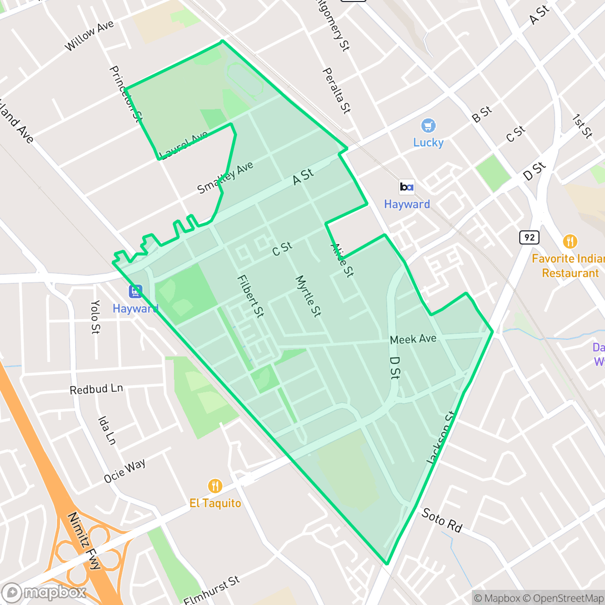 Map showing the location of Burbank, Hayward, CA