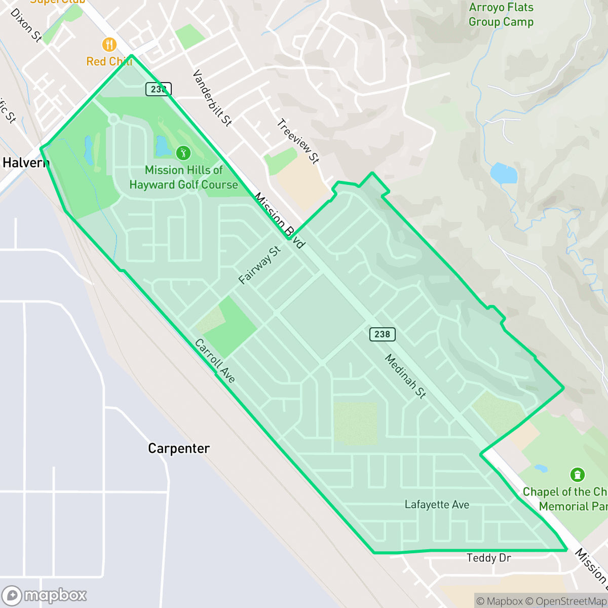 Map showing the location of Fairway Park, Hayward, CA
