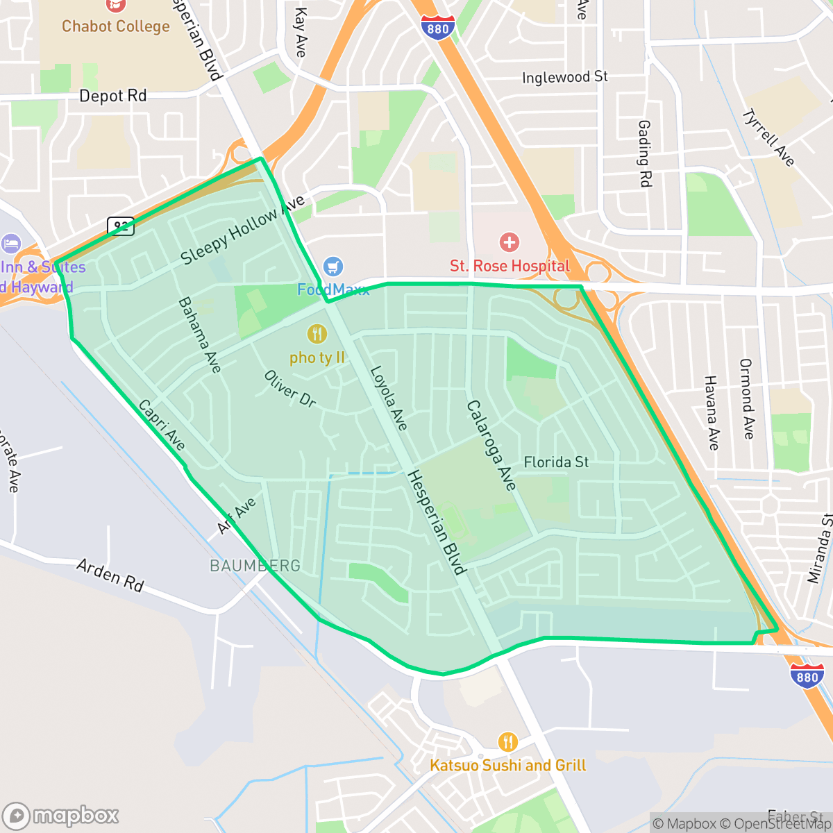 Map showing the location of Glen Eden, Hayward, CA
