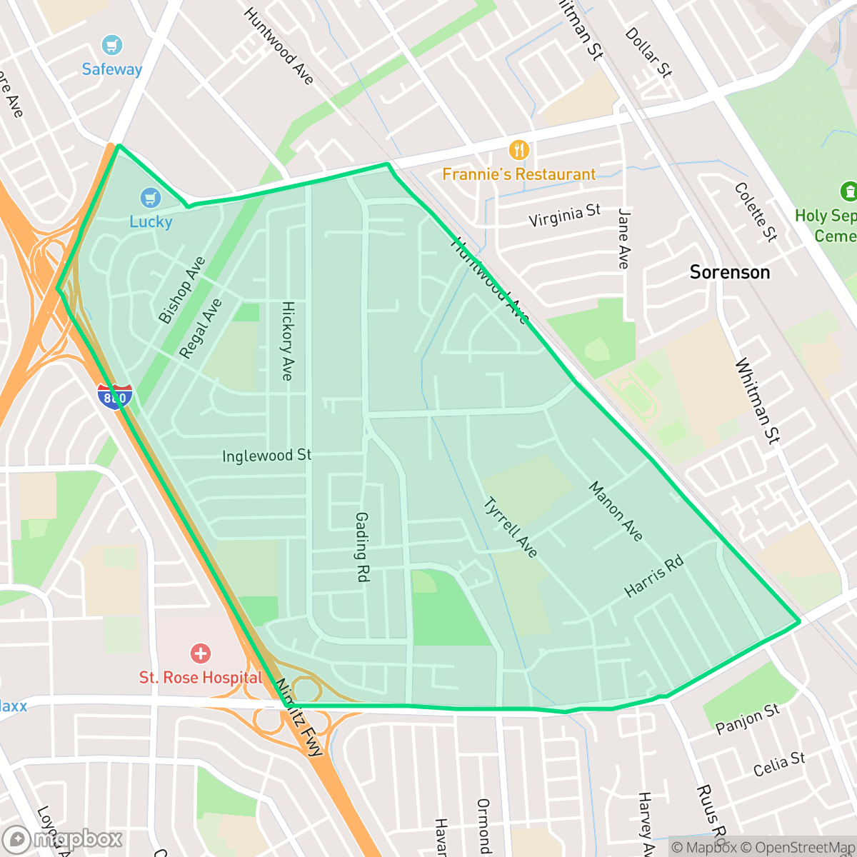 Map showing the location of Harder-Tennyson, Hayward, CA