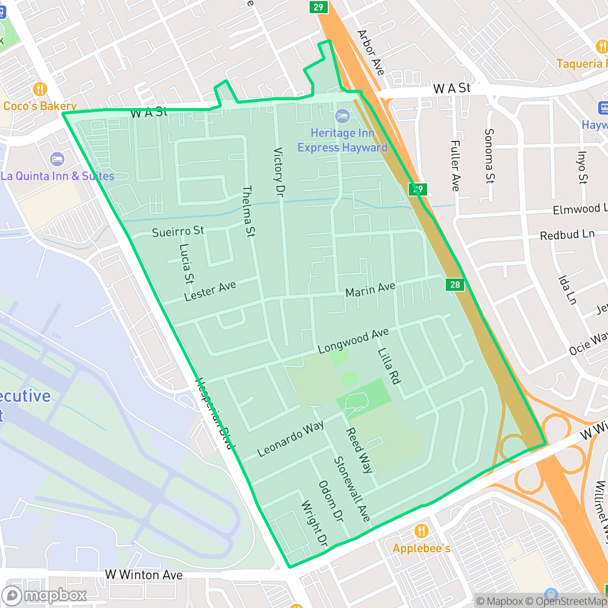Map showing the location of Longwood-Winton Grove, Hayward, CA