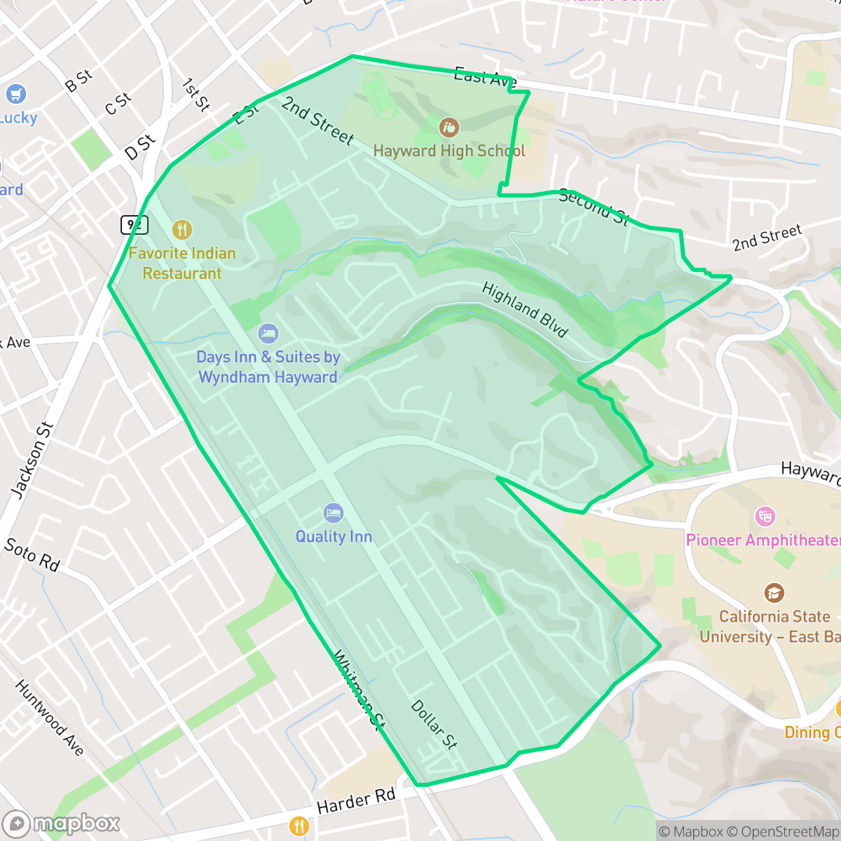 Map showing the location of Mission-Foothill, Hayward, CA