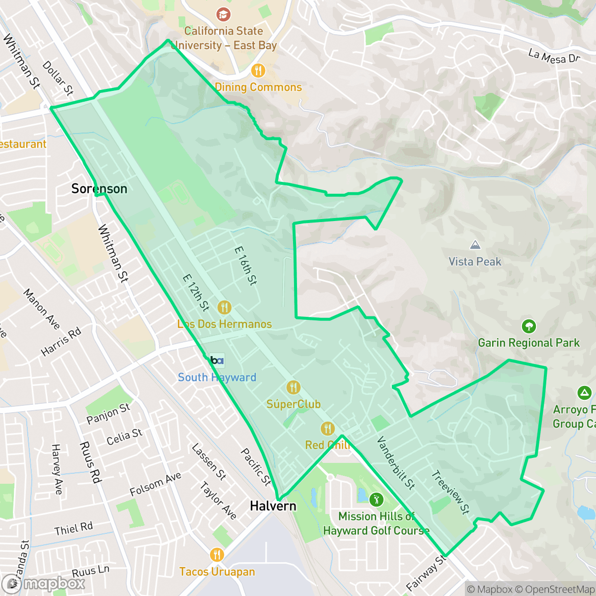 Map showing the location of Mission-Garin, Hayward, CA