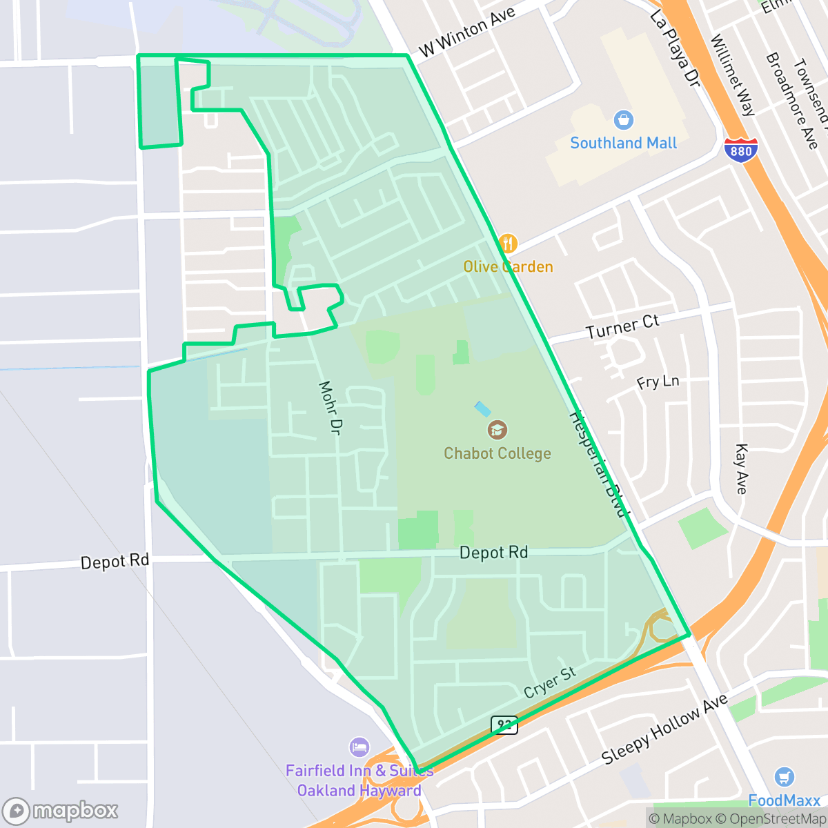 Map showing the location of Mt Eden, Hayward, CA